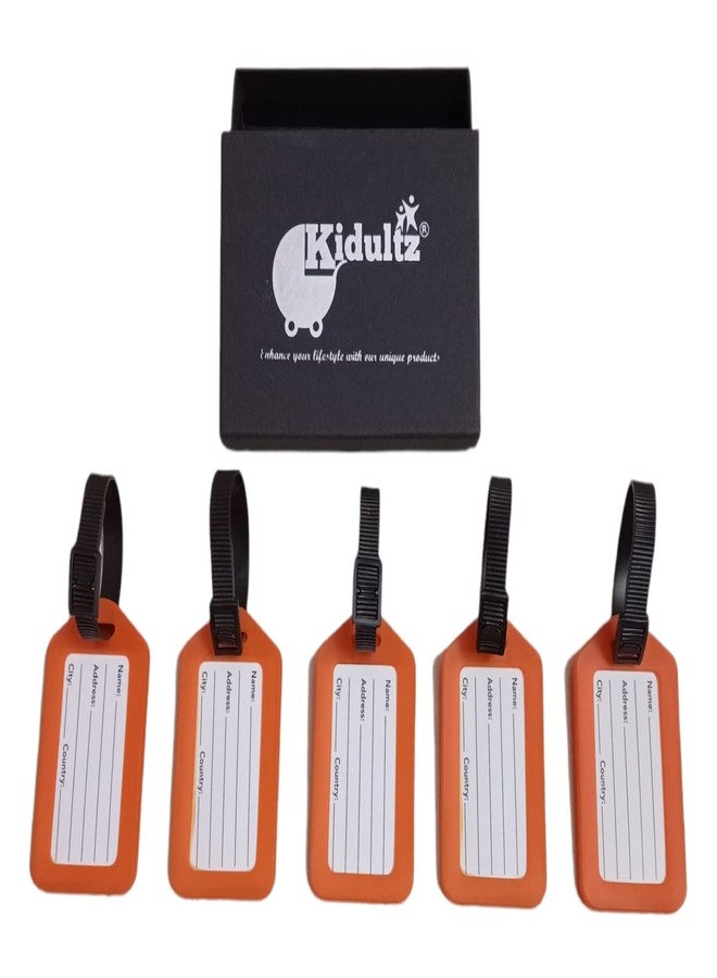 Kidultz Luggage Tags with Premium Strap for Travel suitcases, School Bags, etc..for Easily Identification of Bags(Pack of 5) (Orange) - Image 2